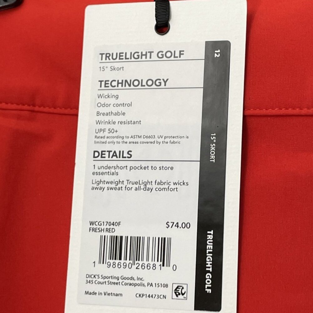 Calia Truelight Golf Skort 15" UPF 50 Red NWT Size 12 Sports NWT - Picture 4 of 11
